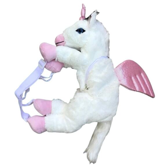 Funzone Unicorn Backpack NWT Pegasus White Pink Stuffed Plush 19” Sparkly Bag - Picture 1 of 10